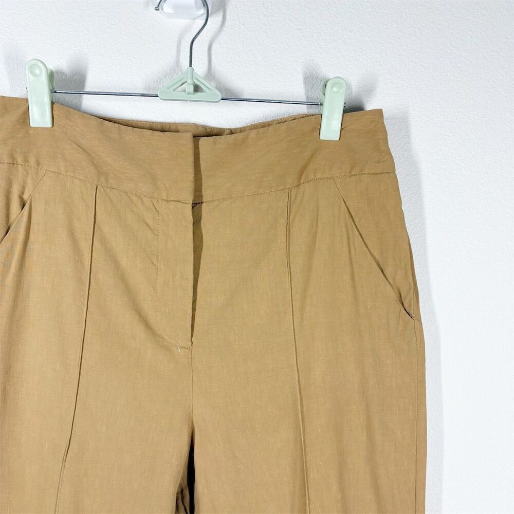 Veronica Beard Lago Stretch Linen Ankle Pant Sz 8 Camel Tan‎ Slim Leg High Rise - Picture 2 of 11